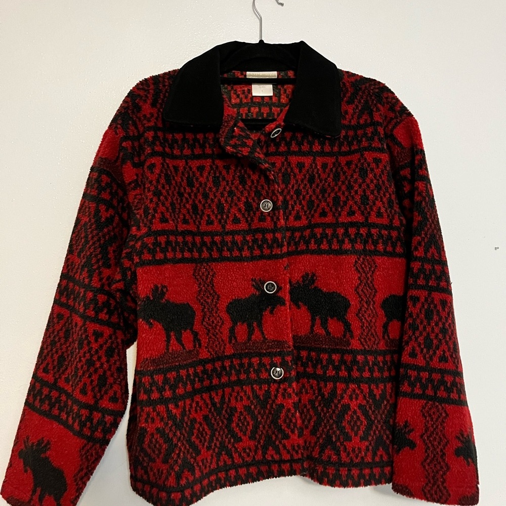 Coldwater Creek Moose Print Fleece Jacket Size Large
